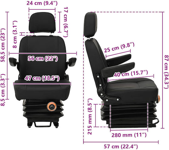 Κάθισμα Τρακτέρ Ανάρτηση Μαύρο 56 X 57 X 87 Εκ 42008362 Μαύρο