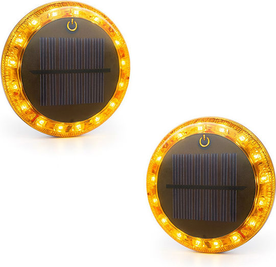 Set of 2 Solar Warning Led Lights Ip67 Magnetic Base Trucks Construction Sites 10.5cm
