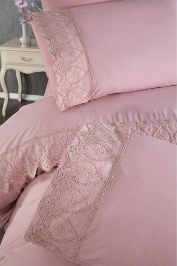 SteweHome Duvet Cover Set 200x220cm Double With 2 Pillowcases Pink