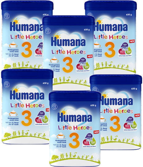 Humana Pulvermilch Optimum 3 Little Heroes 6τμχ für 12m++ Monate 650gr