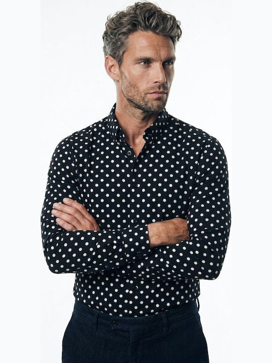 Langärmeliges Polka Dot Hemd Schwarz