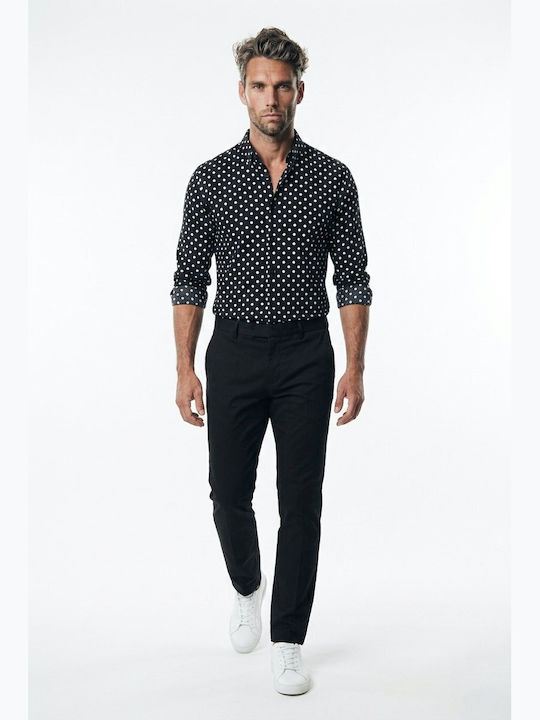 Langärmeliges Polka Dot Hemd Schwarz