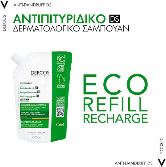 Vichy Dercos Anti Dandruff DS Refill Шампоан за Чувствителен Скалп против Пърхот и Суха Кожа за Суха Коса 500ml