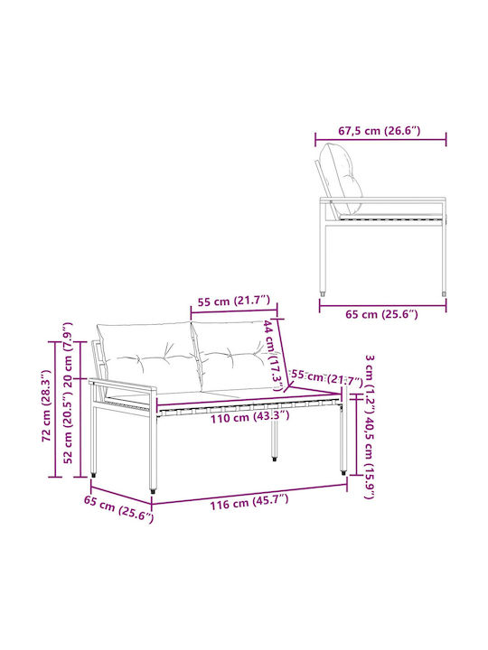 Outdoor Rattan Bench With Cushions 116x67.5x72cm