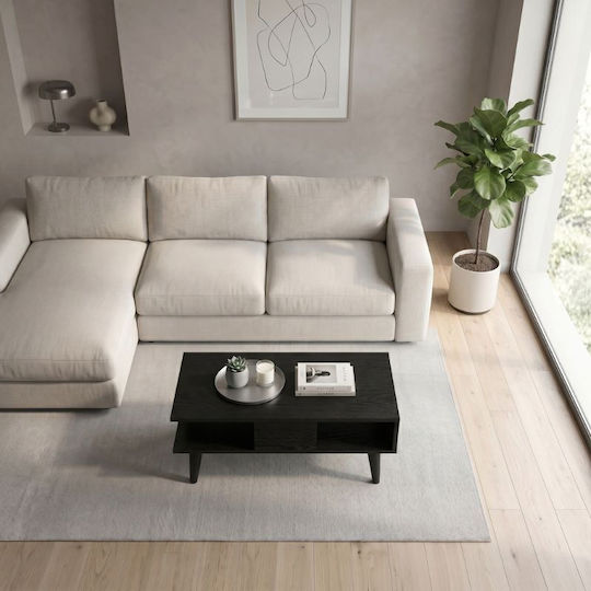 Rectangular Central Coffee Table Andros Wooden Sencron Black W90xD54xH39.6cm