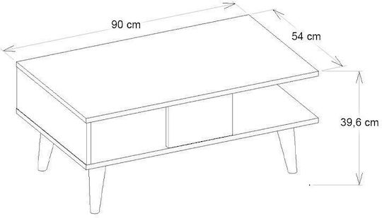 Rectangular Central Coffee Table Andros Wooden Sencron Black W90xD54xH39.6cm