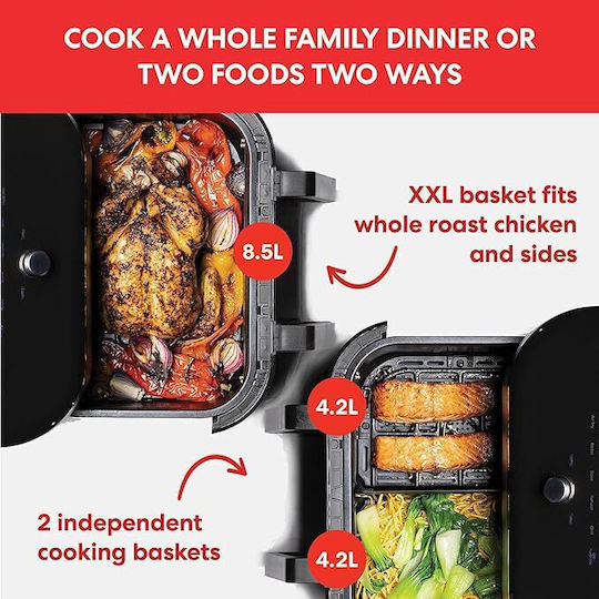 Instant Pot Instant Vortex Plus Clearcook Versazone Air Fryer με Wi-Fi & Διπλό Αποσπώμενο Κάδο 8.5lt Γκρι