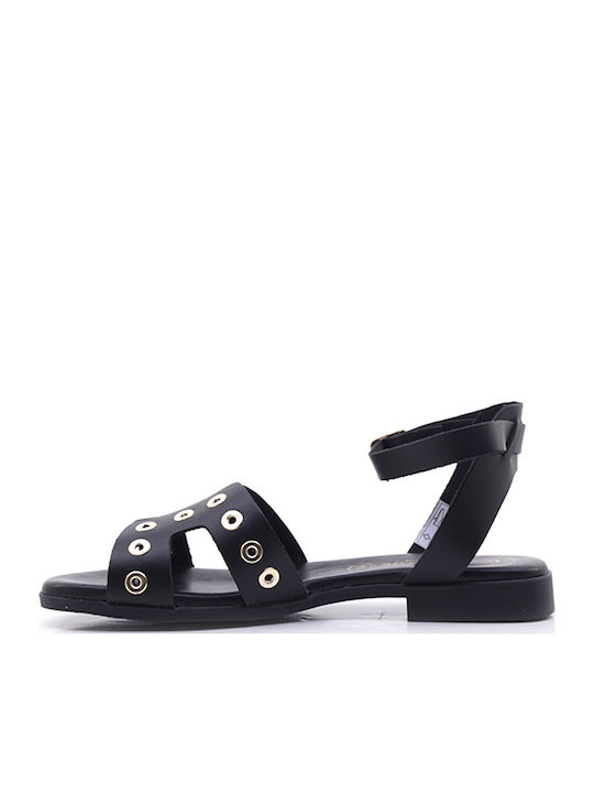 Leather Women's Flat Sandals Black