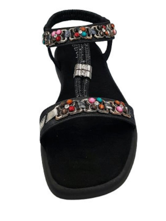 Damen Anatomisch Flache Sandalen Schwarz