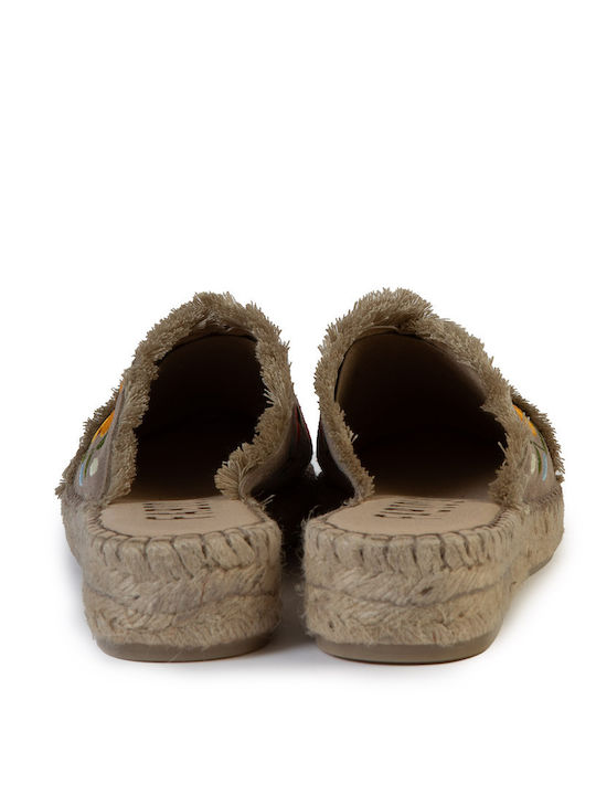 Leather Mules with Heel in Grey Colour