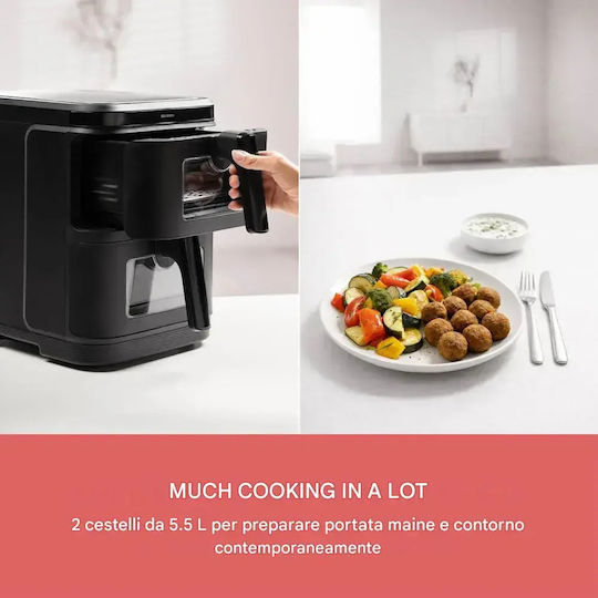 Severin Duo Stack Heißluftfritteusen mit Wi-Fi & Doppelter Abnehmbarer Behälter 5,5 l Schwarz
