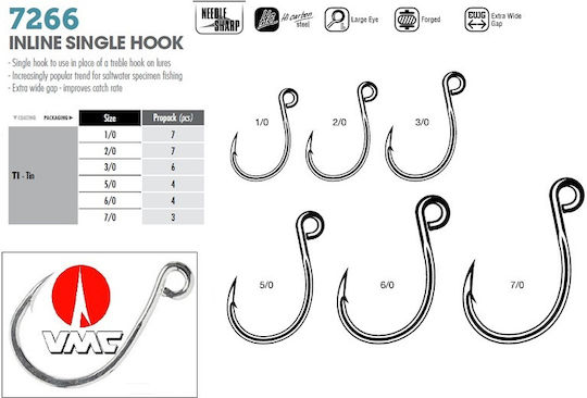 VMC 7266 Ti Hi-Carbon Stainless Steel Extra Wide Gap Fishing Hooks No4/0