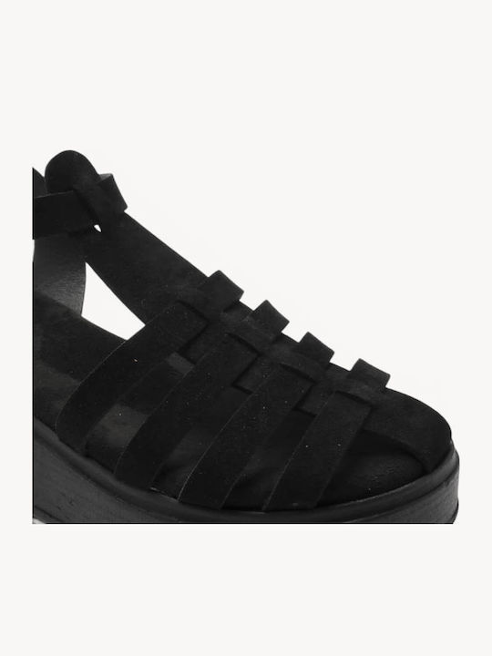 Μαύρα Δερμάτινα Gladiator Platform Sandals