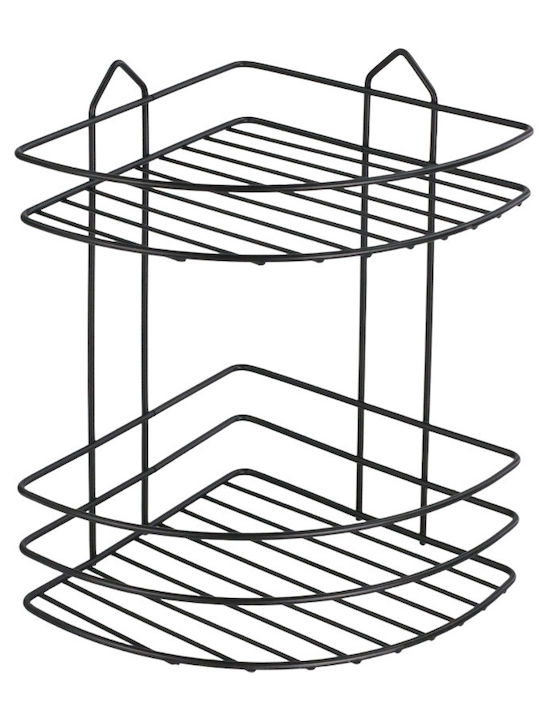 Viosarp Corner Wall Mounted Bathroom Shelf Metallic with 2 Shelves 20.5x20.5x29cm Black