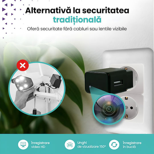 Cameră Spion Ascunsă În Încărcător Usb Wifi Card 16gb Full Hd 1080p Detectare Mișcare Aplicație Hdlivecam Vizualizare Live Înregistrare În Buclă Design Discret