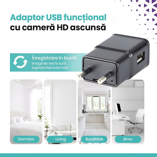 Cameră Spion Ascunsă În Încărcător Usb Wifi Card 128gb Full Hd 1080p Detectare Mișcare Aplicație Hdlivecam Vizualizare Live Înregistrare În Buclă Design Discret