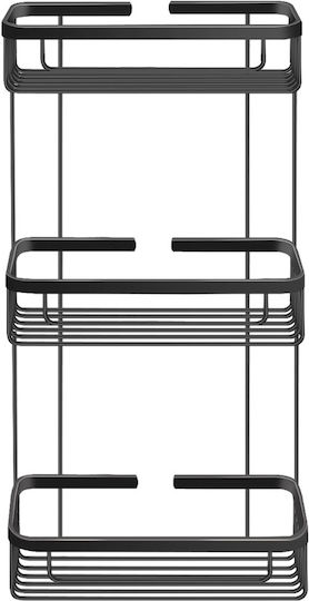 Sanco Montat pe perete Raft Baie Metal cu 3 Rafturi 26.5x12.5x51cm Neagră