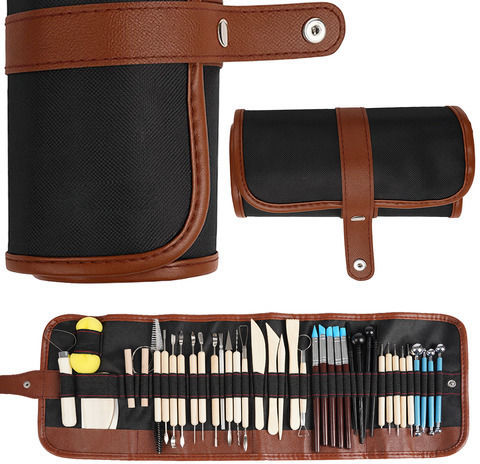 Set De Unelte Pentru Modelare Și Sculptură Lut Zola 40 Ustensile Plastic Lemn Oțel Cutie De Depozitare 58 X 22 Cm
