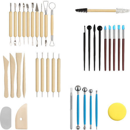 Set De Unelte Pentru Modelare Și Sculptură Lut Zola 40 Ustensile Plastic Lemn Oțel Cutie De Depozitare 58 X 22 Cm