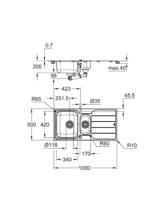 Grohe Drop-In Kitchen Sink Inox L97xW50cm Gray