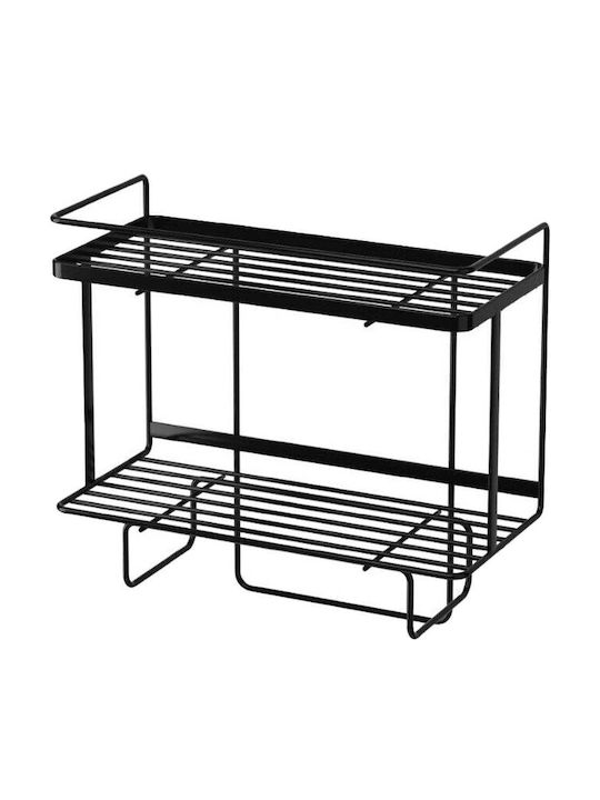 Quasar Montat pe perete Raft Baie Metal cu 2 Rafturi 34x15.5x33cm Neagră