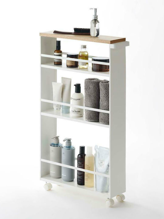 Yamazaki Floor Bathroom Shelf Metallic with 3 Shelves 47.5x13x80.5cm White