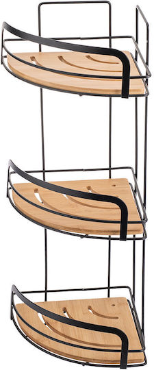 Estia Essentials Corner Wall Mounted Bathroom Shelf Bamboo with 3 Shelves 19.5x19.5x49cm Black
