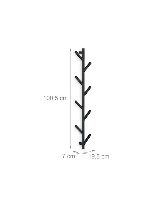 Relaxdays Cuier de Perete Metalic cu 8 Compartimente Negru 100.5x7x19.5cm