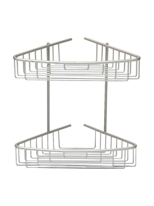 Primanova 458.N3130 Colțar Montat pe perete Raft Baie Metal cu 2 Rafturi 35.5x21x35cm Argintie