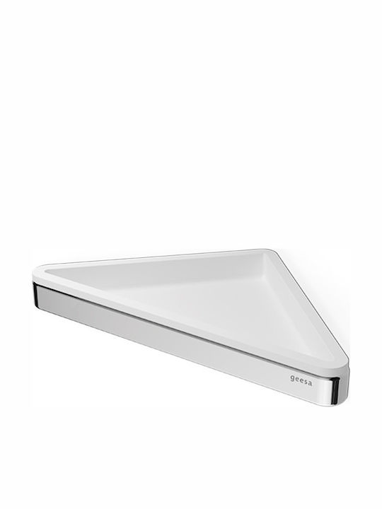 Geesa Frame Γωνιακή Επιτοίχια Ραφιέρα Μπάνιου Μεταλλική με 1 Ράφι 21x10.8x7.5cm Chrome White Matt