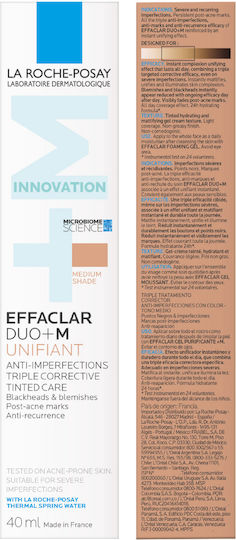 La Roche Posay Effaclar Duo+M Unifiant Medium 24-часов Хидратиращ и Регулиращ Дневен Крем за Лице с Цвят срещу Несъвършенства 40ml