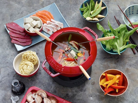 Staub Fondue Pot with Tea Light Red 11.6x20.7x26.7cm