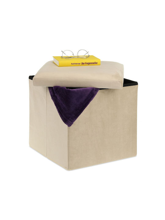 Taburet Camera De Zi Pliabil Cu Spațiu De Depozitare Tapițat Cu Țesătură Crem 38x38x38cm