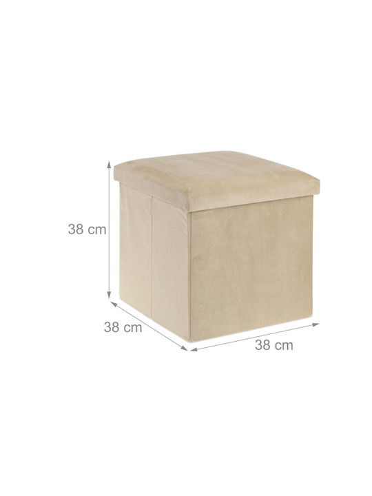 Taburet Camera De Zi Pliabil Cu Spațiu De Depozitare Tapițat Cu Țesătură Crem 38x38x38cm