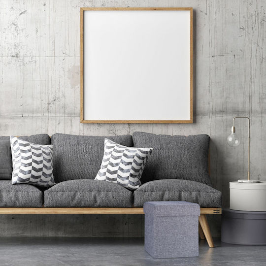 Living Room Stool Collapsible With Storage Space Upholstered With Gray Fabric 41x38x38cm