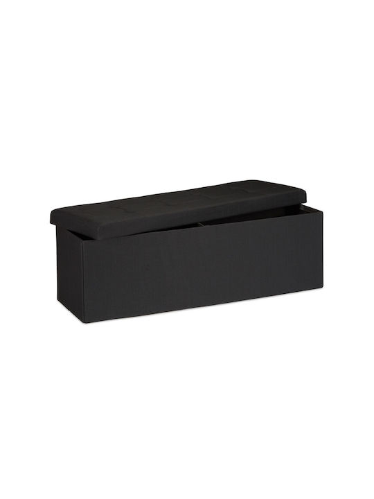 Taburet Camera De Zi Pliabil Cu Spațiu De Depozitare Tapițat Cu Țesătură Neagră 38x114x38cm
