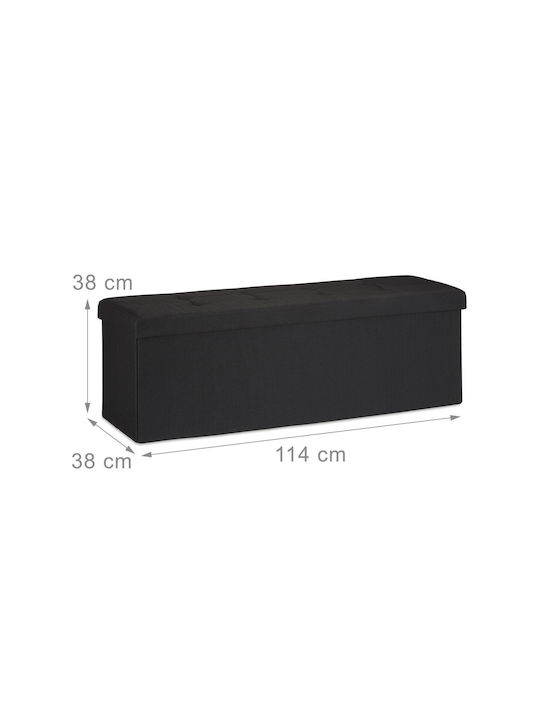Taburet Camera De Zi Pliabil Cu Spațiu De Depozitare Tapițat Cu Țesătură Neagră 38x114x38cm