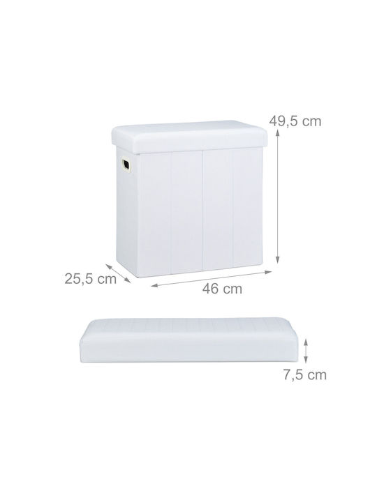 Taburet Camera De Zi Pliabil Cu Spațiu De Depozitare Tapițat Cu Țesătură Alb 25.5x49.5x46cm