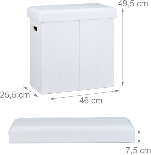 Living Room Stools Collapsible With Storage Space Upholstered With White Fabric 25.5x49.5x46cm