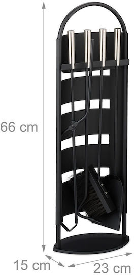 Relaxdays Set De Unelte Și Accesorii Pentru Șeminee Cu Suport Negru