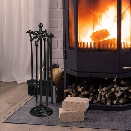 Relaxdays Set De Unelte Pentru Șemineu Cu Suport Negru