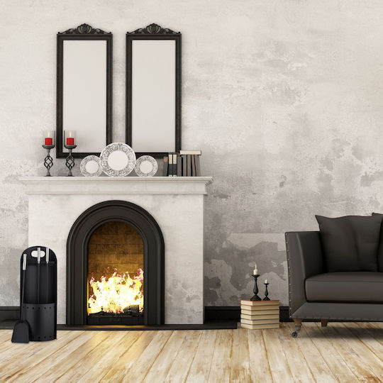 Relaxdays Set De Unelte Pentru Șemineu Cu Suport Negru
