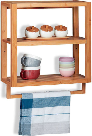 Relaxdays An Der Wand Montiertes Badezimmerregal Bamboo 58.5x52x21cm Braune