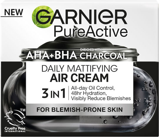Garnier Pure Active Aha+bha Charcoal 48ωρη Ενυδατική Κρέμα Προσώπου με Νιασιναμίδη & AHA 50ml