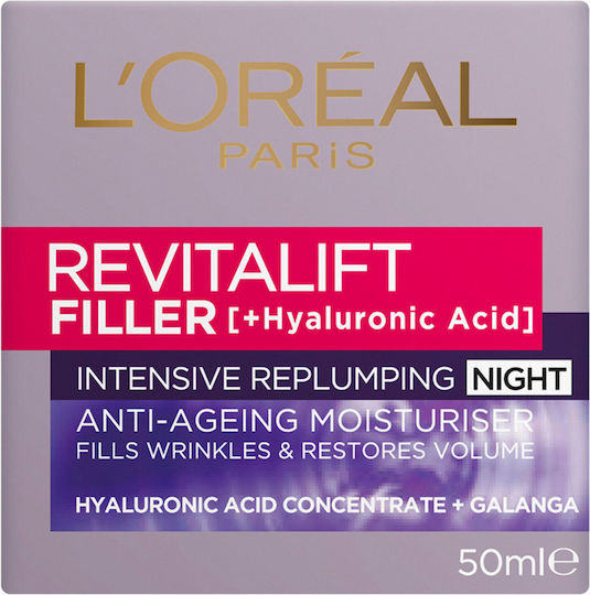 L'Oreal Paris Revitalift Filler Renew Нощен Крем За Лице За Хидратация и Против Стареене с Хиалуронова Киселина 50ml