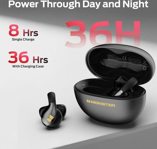 Monster AC225 Open Ear Bluetooth Handsfree Ακουστικά με Αντοχή στον Ιδρώτα και Θήκη Φόρτισης Μαύρα