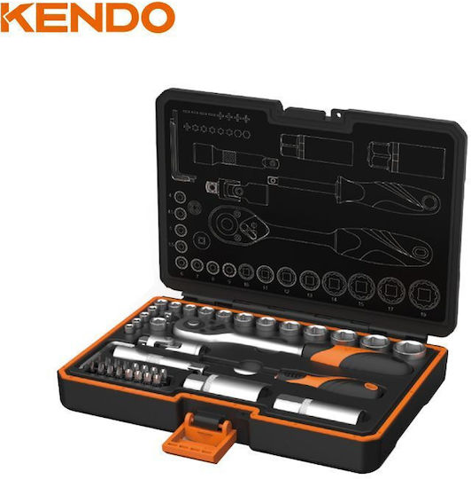 Kendo Ратчетни и гнездови гарнитури 1\4" & 3\8" 45бр