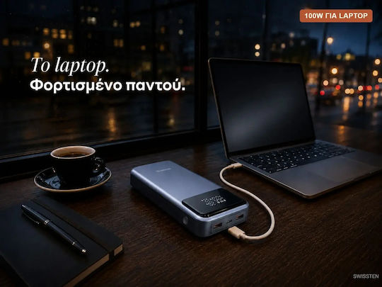 Swissten Laptop Power Bank 20000mAh 100W with 2 USB-A Output Ports and USB-C Output Port Power Delivery Gray
