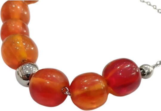 Kalliopi Silver Handmade Begleri from Stainless Steel with Orange Faturan Stone 12mm Length 25cm