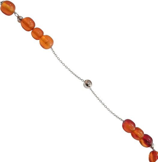 Kalliopi Silver Handmade Begleri from Stainless Steel with Orange Faturan Stone 12mm Length 25cm